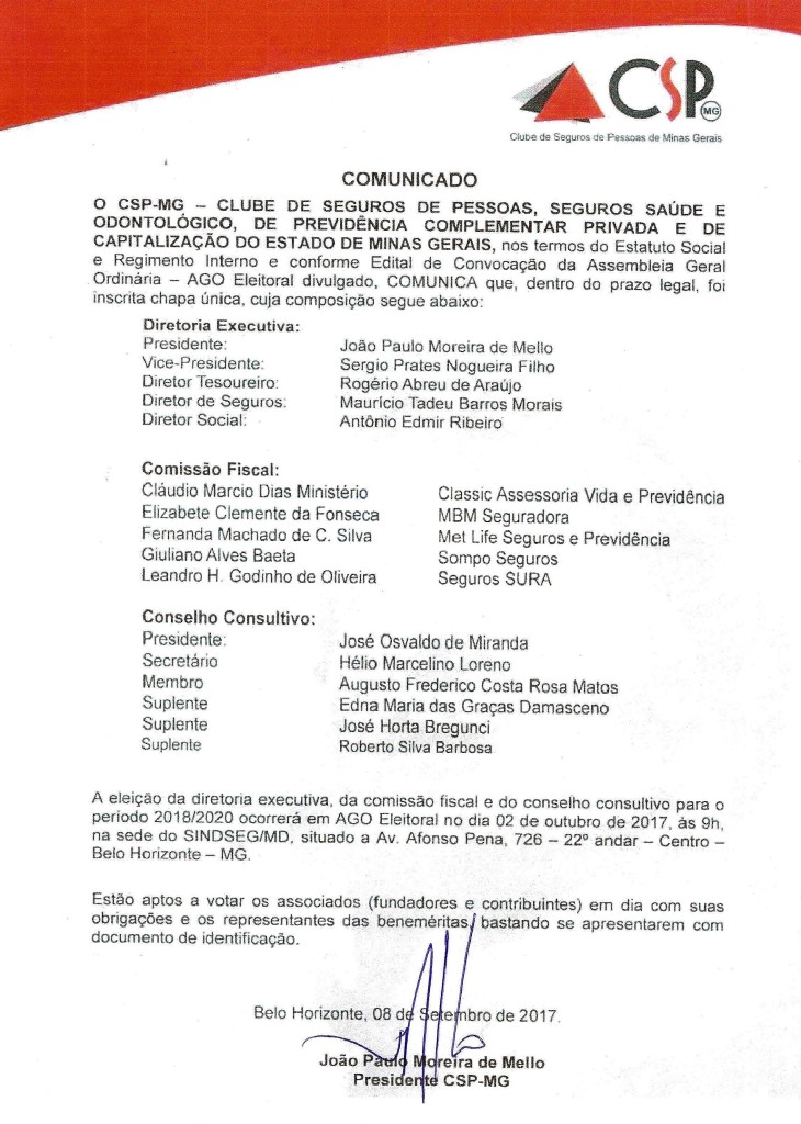 COMUNICADO ELEITORAL