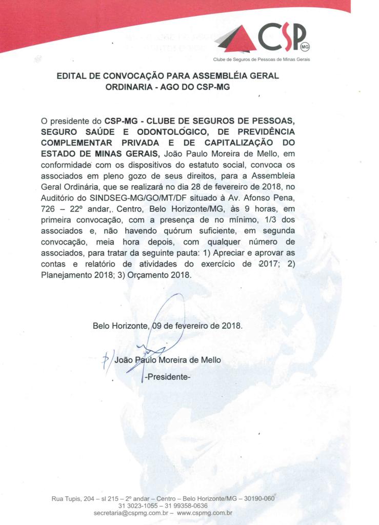 Edital de convocação para AGO