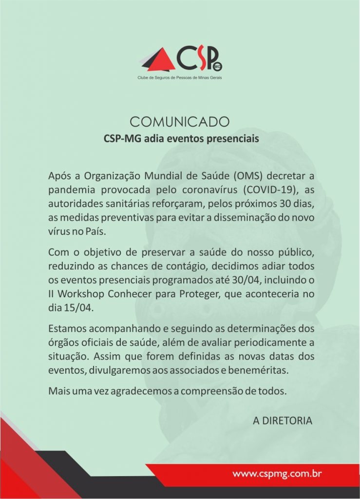 CSP-MG adia eventos presenciais